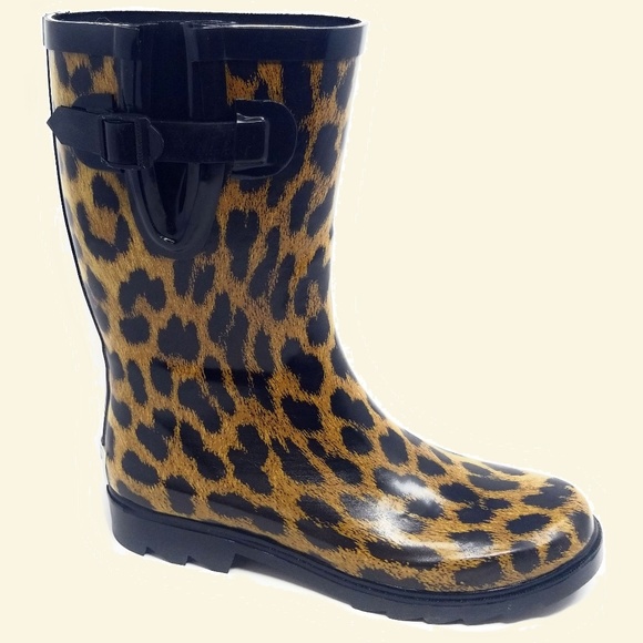 Forever Young Shoes - Women Mid Calf Rubber Rain Boots, #5406, Leopard